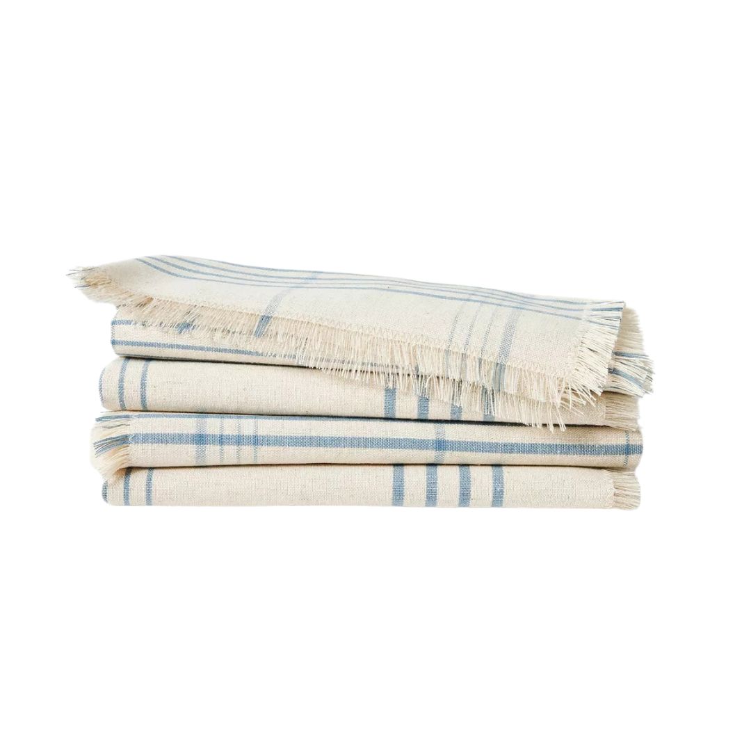 blue and cream plaid linen napkin