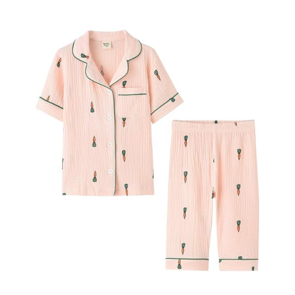 Guaze cloth pink carrot pajama set