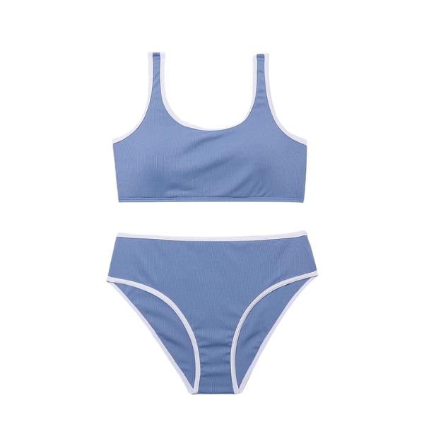 teenager blue two piece swim suit