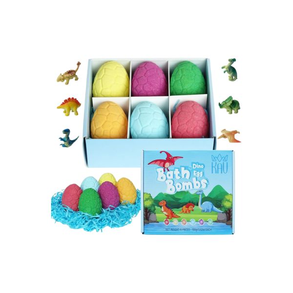 Bath Bombs for Boys with Dino Surprise Inside, 6 Pcs Egg Bubble Bath Bomb 