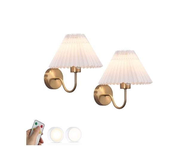 battery operated wall sconces with pleated shades