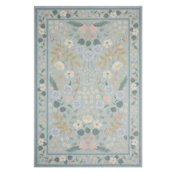 blue, sage, blush floral rug