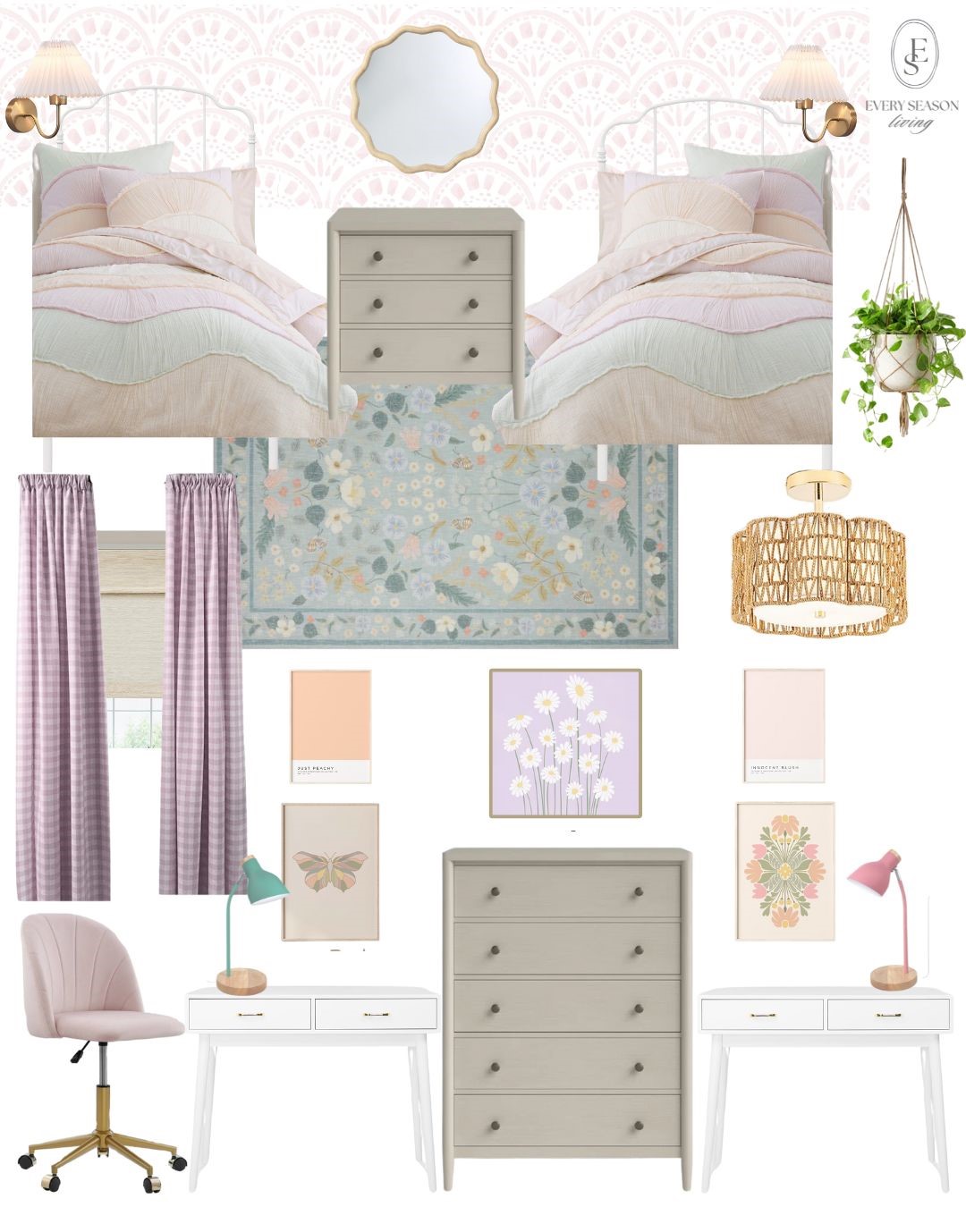 pretty pastel, girls room mood board