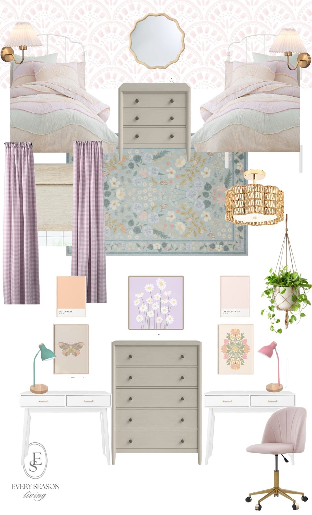 pretty pastel girl's bedroom moodboard