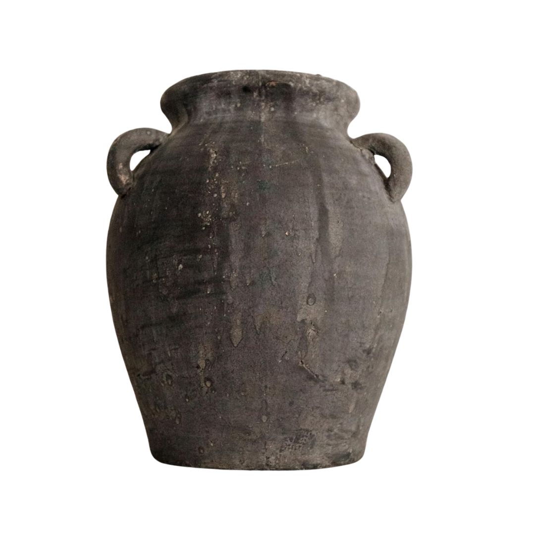 9.5" black distressed terracotta vase