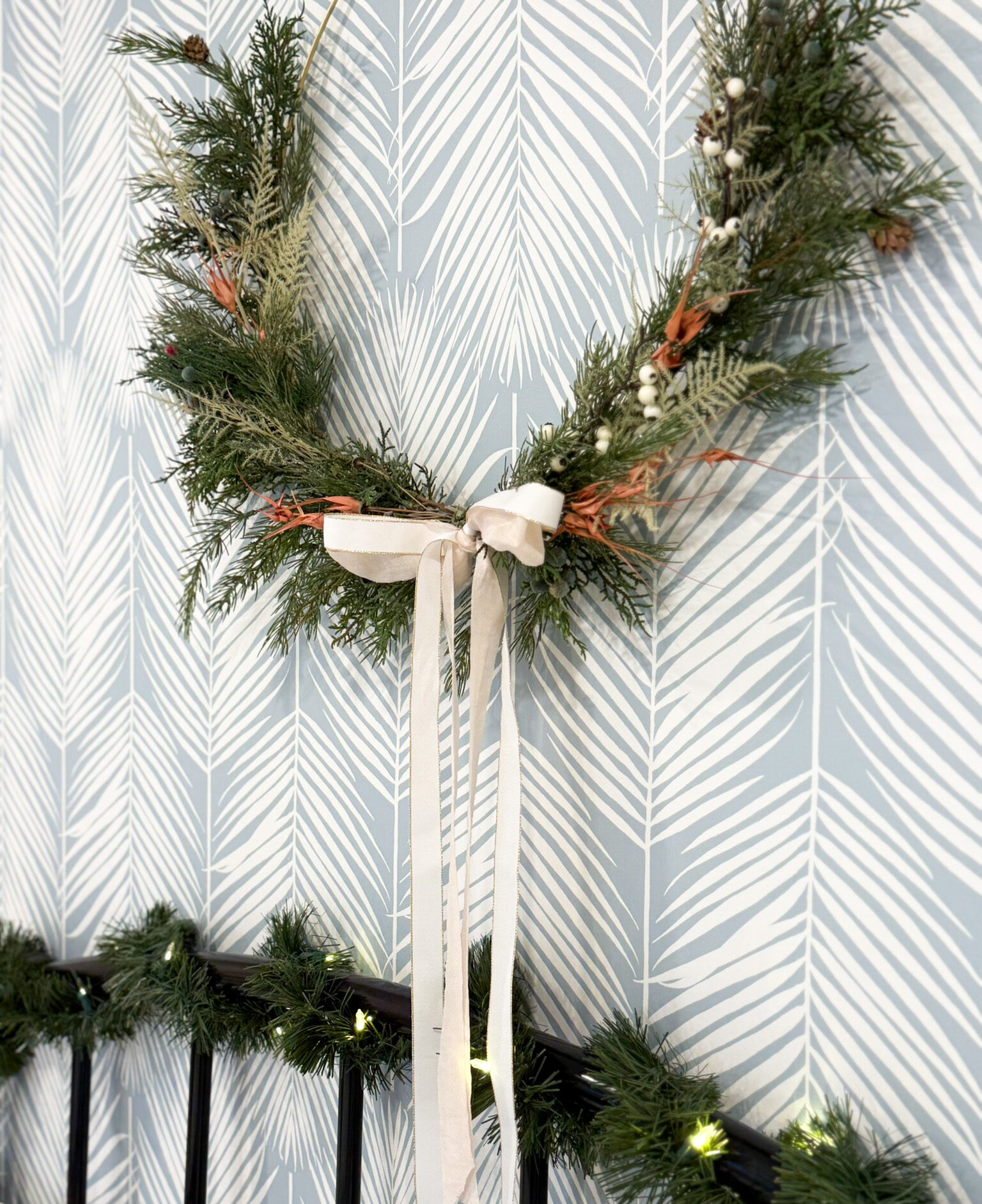 festive wreath with dried accents