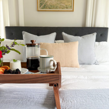 Classic Blue and White Bedroom styled for breakfast in bed