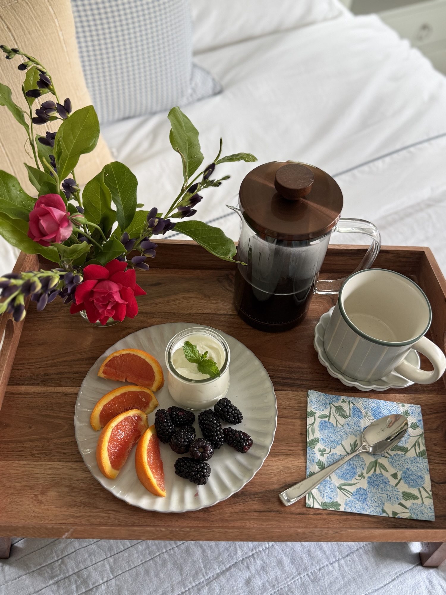 beautifully styled breakfast in bed tray