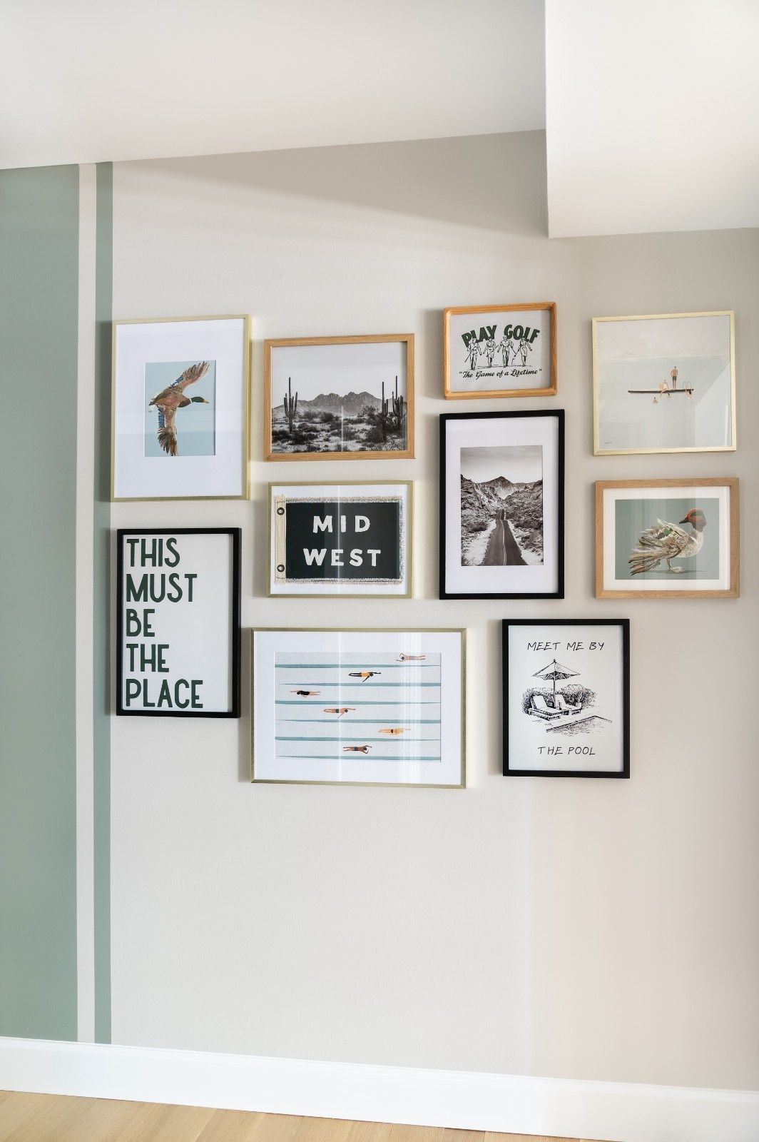 Playful Midwest meets coastal gallery wall