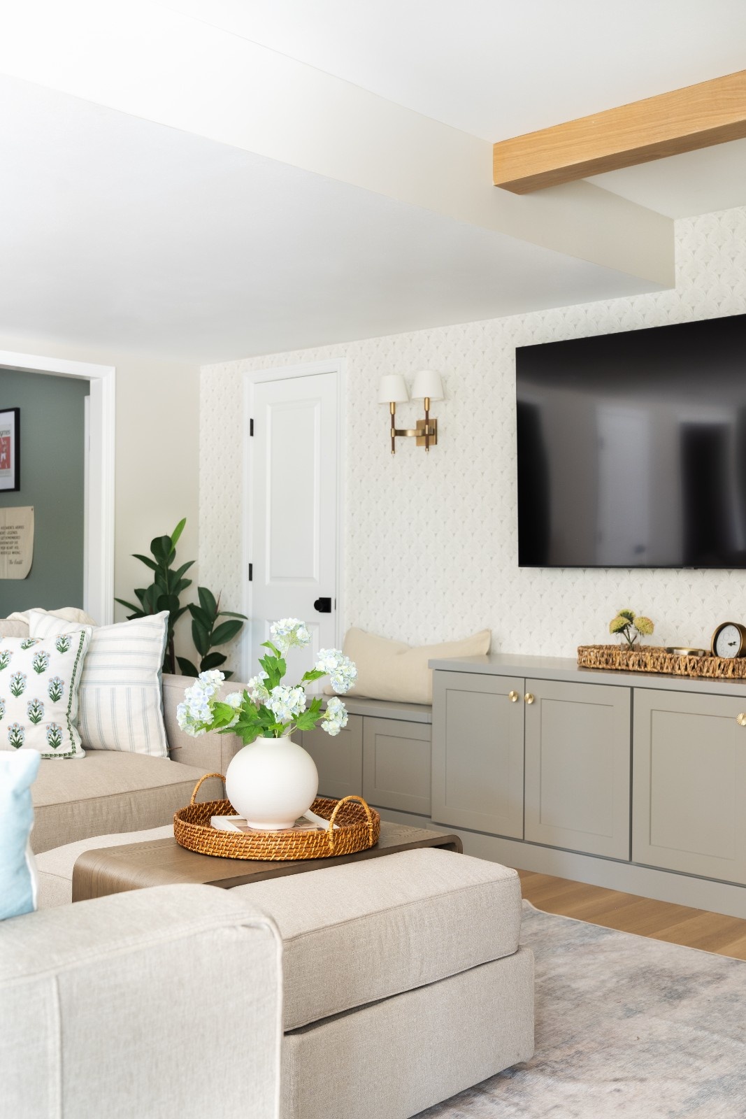 Casual and Airy Basement Living Room