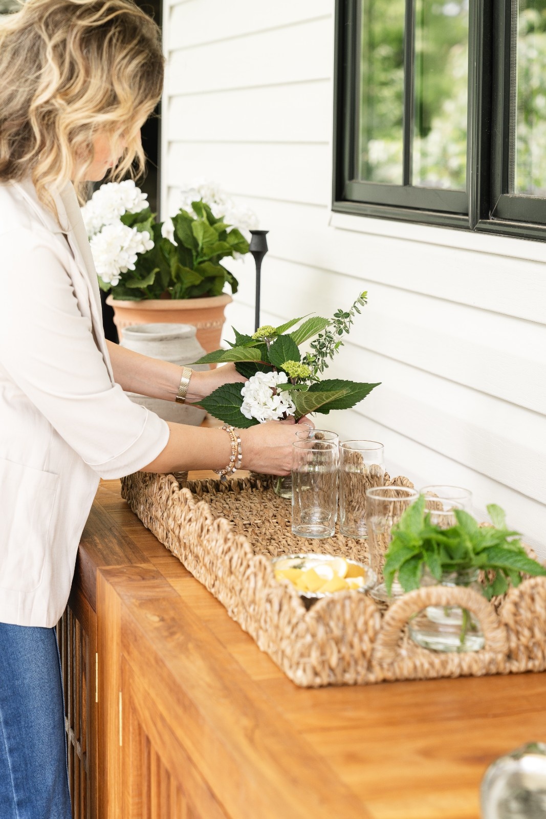 Patio styling, scalloped tray